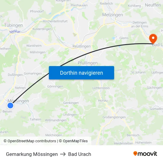 Gemarkung Mössingen to Bad Urach map