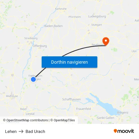 Lehen to Bad Urach map