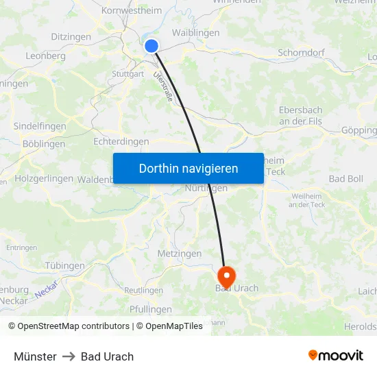 Münster to Bad Urach map