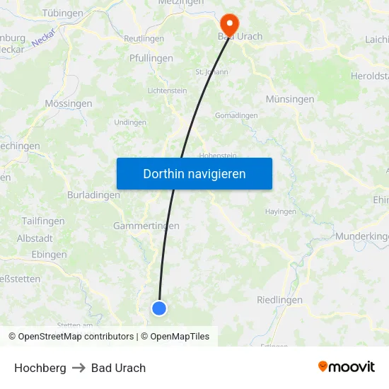 Hochberg to Bad Urach map