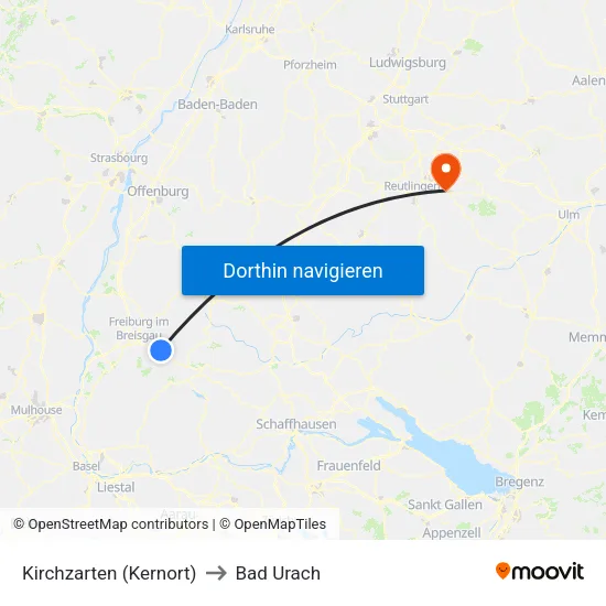 Kirchzarten (Kernort) to Bad Urach map