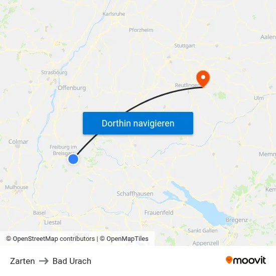 Zarten to Bad Urach map
