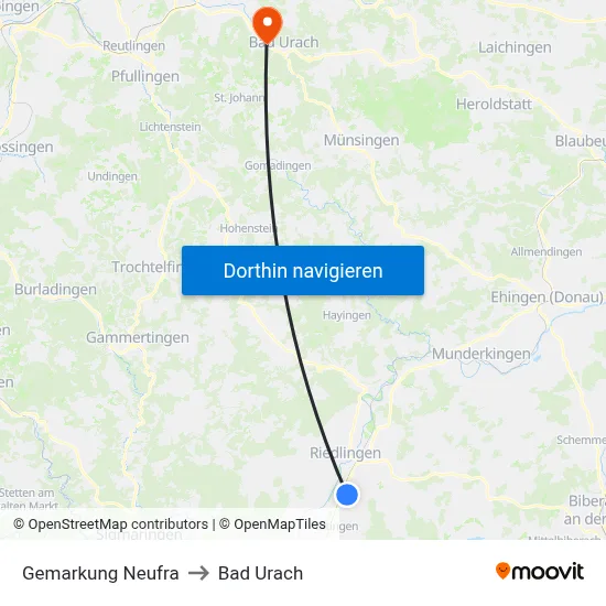 Gemarkung Neufra to Bad Urach map