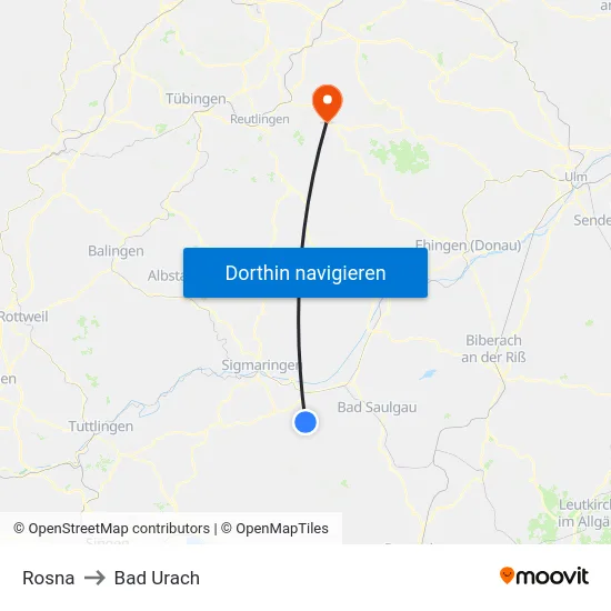 Rosna to Bad Urach map