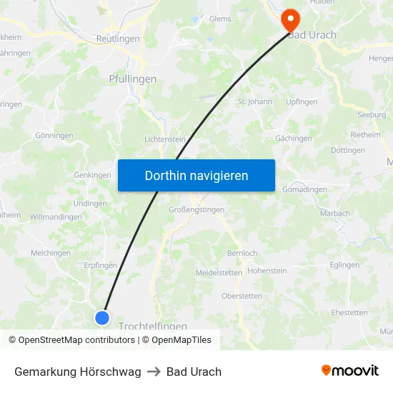 Gemarkung Hörschwag to Bad Urach map