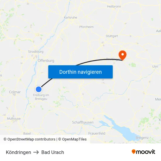 Köndringen to Bad Urach map
