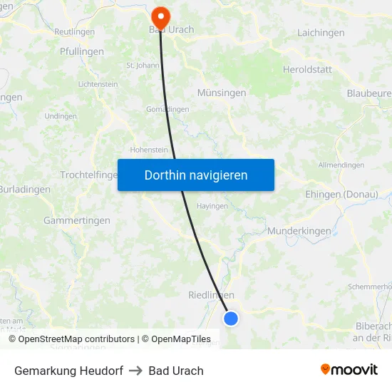 Gemarkung Heudorf to Bad Urach map