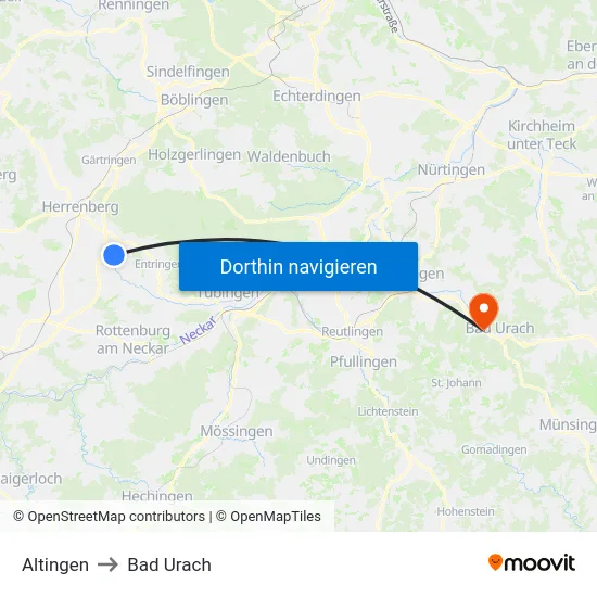 Altingen to Bad Urach map