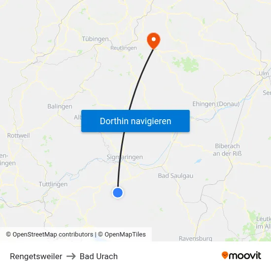 Rengetsweiler to Bad Urach map