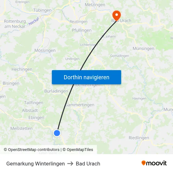 Gemarkung Winterlingen to Bad Urach map