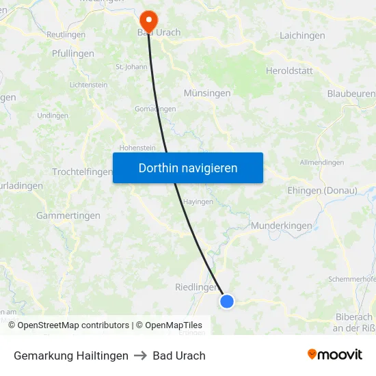 Gemarkung Hailtingen to Bad Urach map