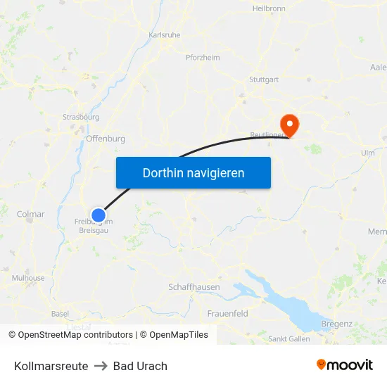 Kollmarsreute to Bad Urach map