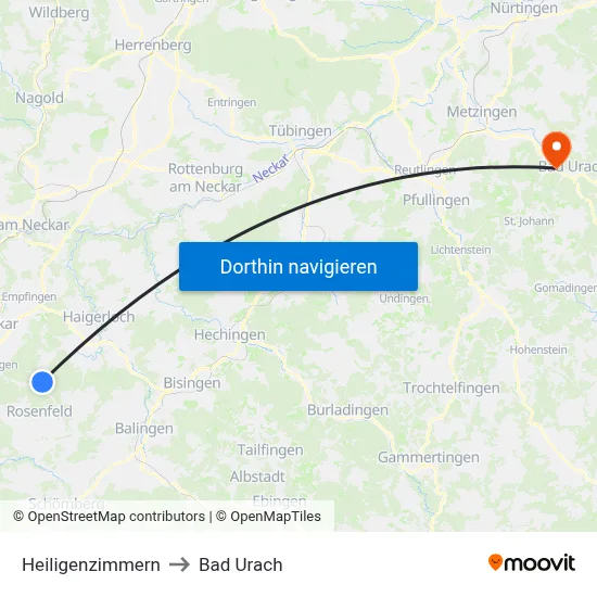 Heiligenzimmern to Bad Urach map