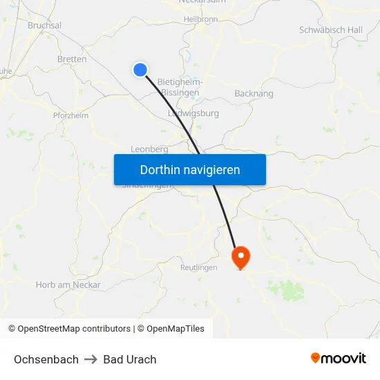 Ochsenbach to Bad Urach map