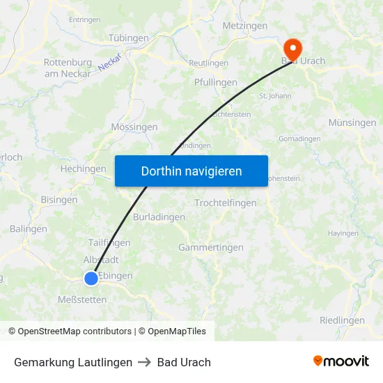 Gemarkung Lautlingen to Bad Urach map