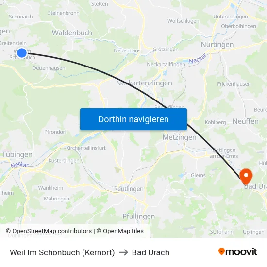 Weil Im Schönbuch (Kernort) to Bad Urach map