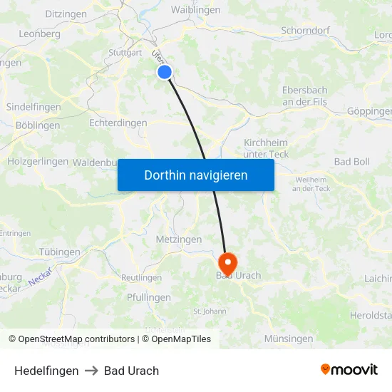 Hedelfingen to Bad Urach map
