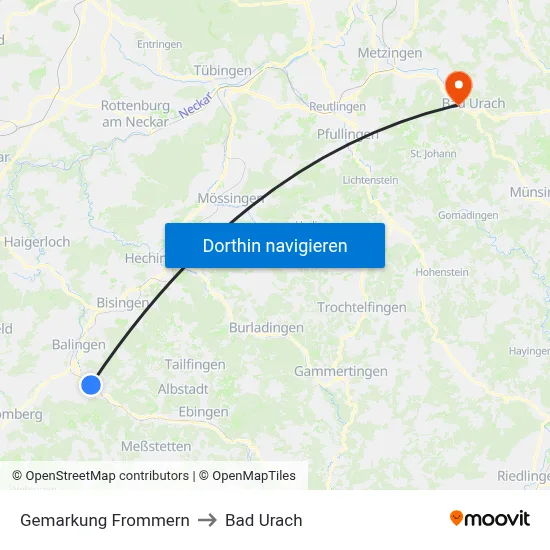 Gemarkung Frommern to Bad Urach map