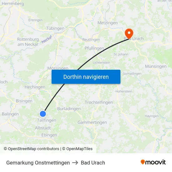 Gemarkung Onstmettingen to Bad Urach map