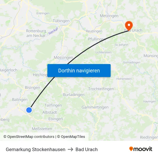 Gemarkung Stockenhausen to Bad Urach map
