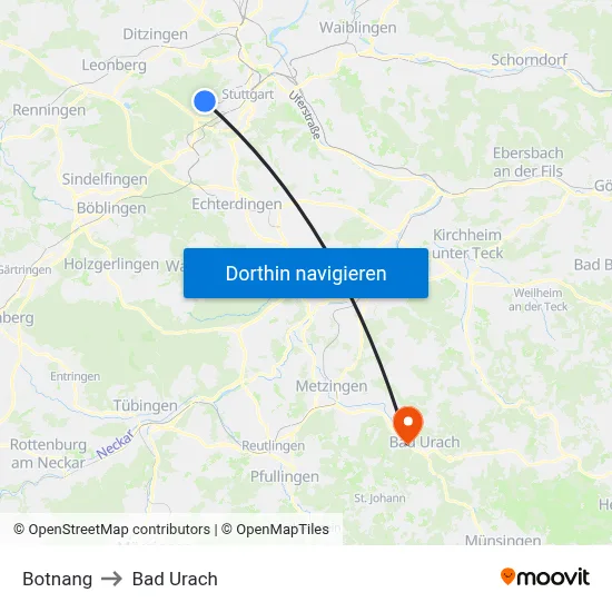 Botnang to Bad Urach map