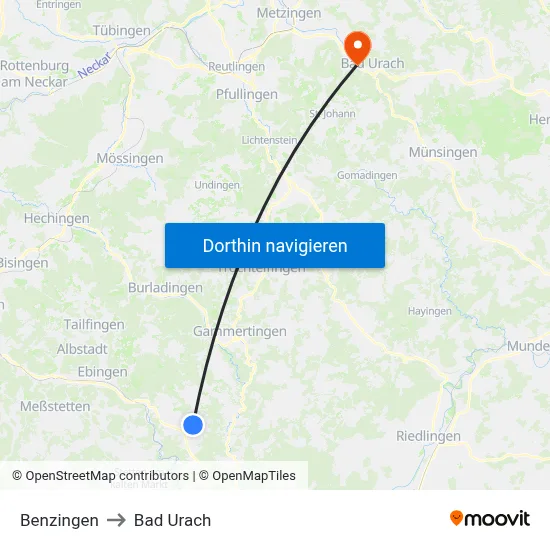 Benzingen to Bad Urach map