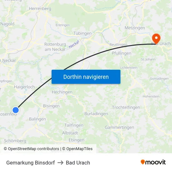 Gemarkung Binsdorf to Bad Urach map