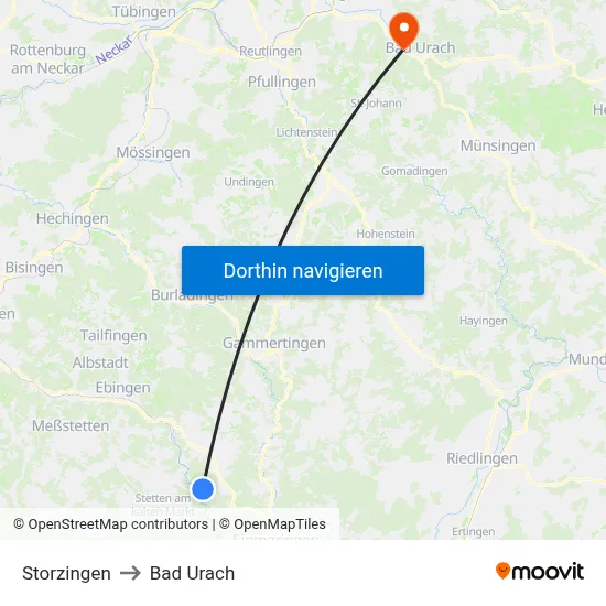 Storzingen to Bad Urach map