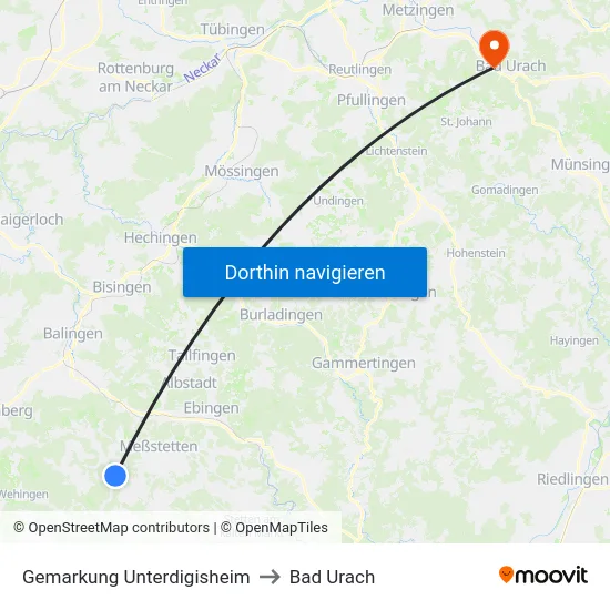 Gemarkung Unterdigisheim to Bad Urach map