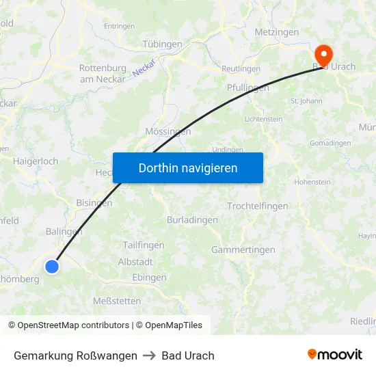 Gemarkung Roßwangen to Bad Urach map