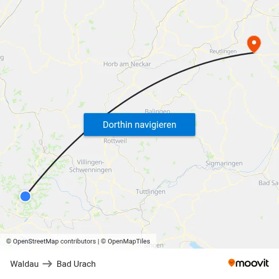 Waldau to Bad Urach map