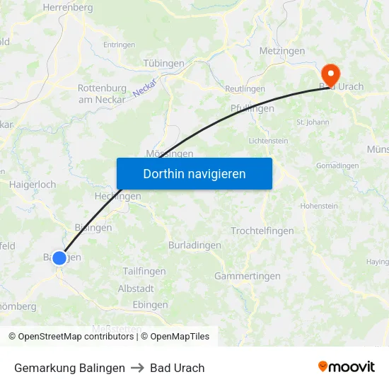 Gemarkung Balingen to Bad Urach map