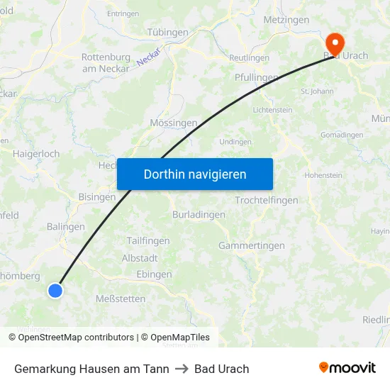 Gemarkung Hausen am Tann to Bad Urach map