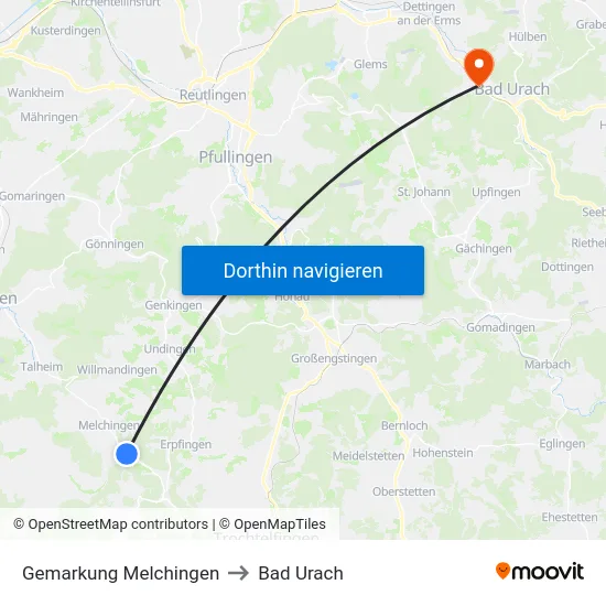 Gemarkung Melchingen to Bad Urach map