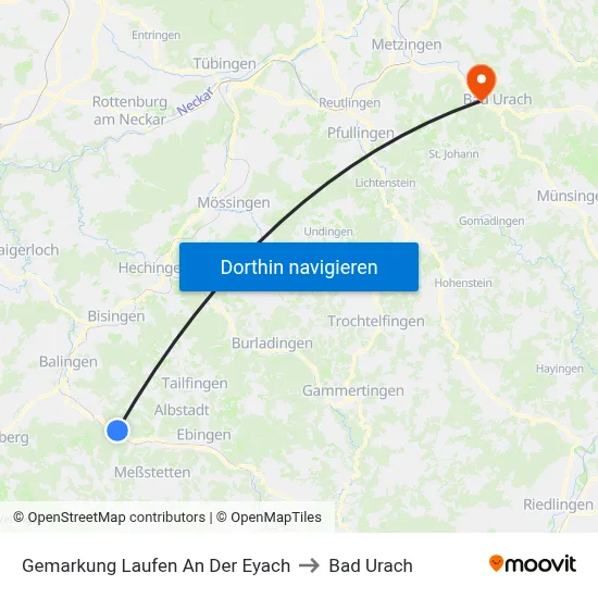Gemarkung Laufen An Der Eyach to Bad Urach map