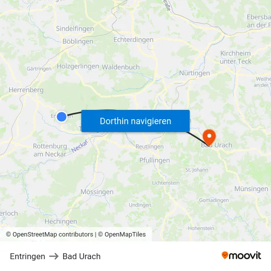 Entringen to Bad Urach map