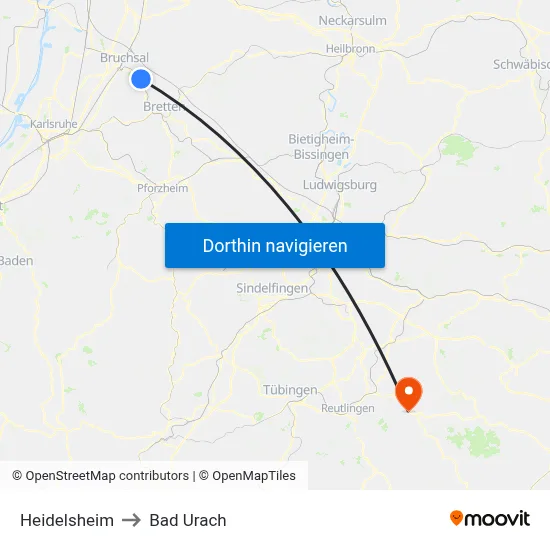 Heidelsheim to Bad Urach map