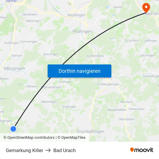 Gemarkung Killer to Bad Urach map