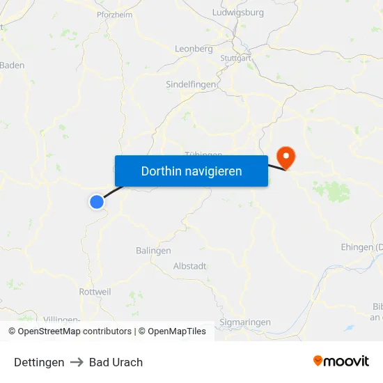 Dettingen to Bad Urach map