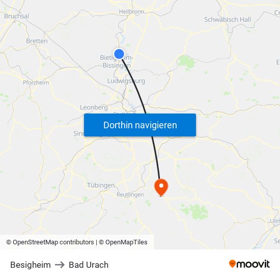Besigheim to Bad Urach map