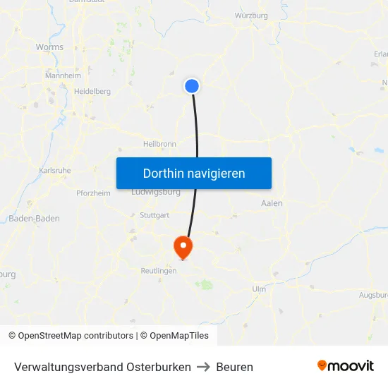 Verwaltungsverband Osterburken to Beuren map