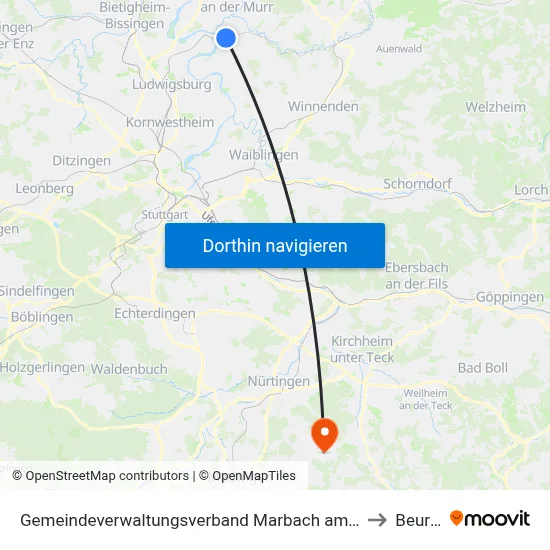 Gemeindeverwaltungsverband Marbach am Neckar to Beuren map