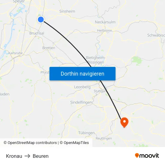 Kronau to Beuren map