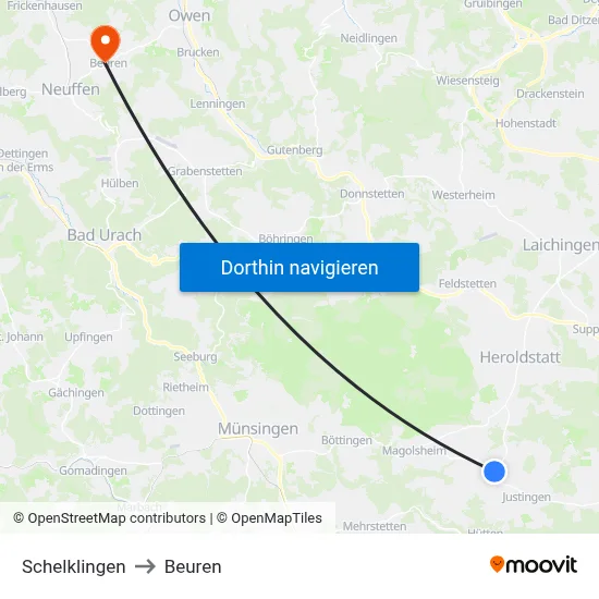 Schelklingen to Beuren map