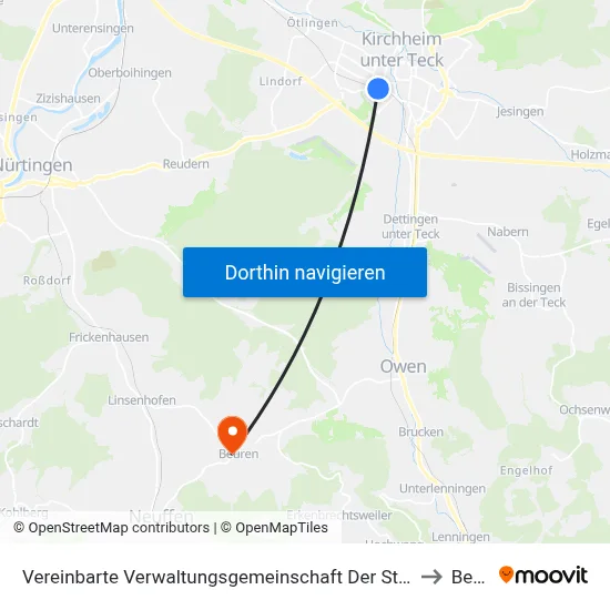 Vereinbarte Verwaltungsgemeinschaft Der Stadt Kirchheim Unter Teck to Beuren map