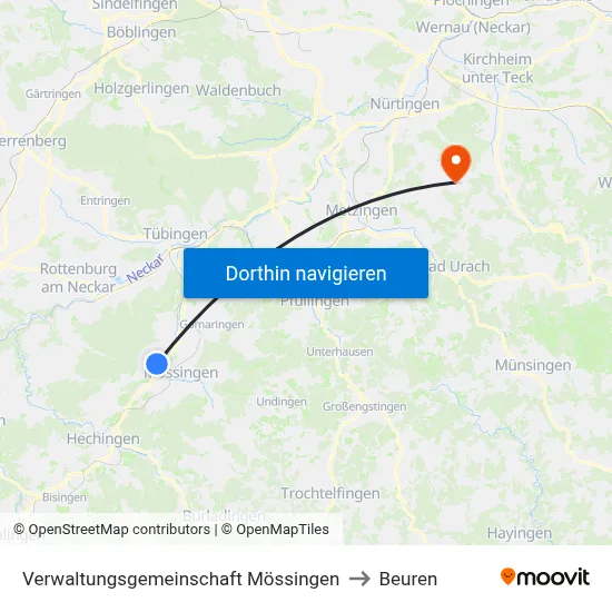 Verwaltungsgemeinschaft Mössingen to Beuren map
