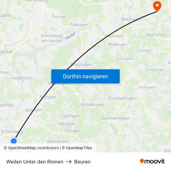 Weilen Unter den Rinnen to Beuren map
