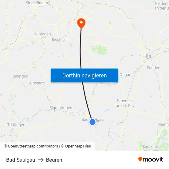 Bad Saulgau to Beuren map