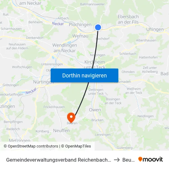 Gemeindeverwaltungsverband Reichenbach An Der Fils to Beuren map