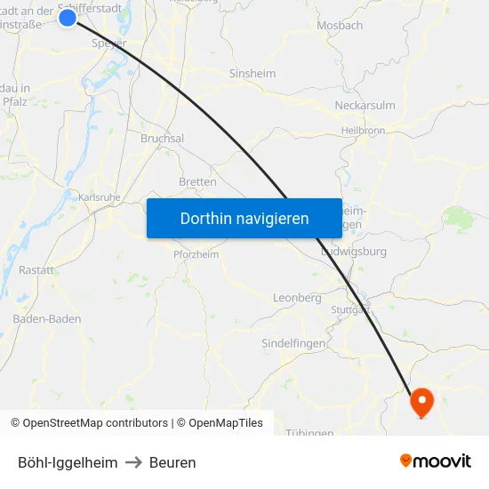 Böhl-Iggelheim to Beuren map